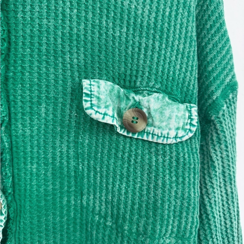 Zenana Outfitters Women's Green Cropped Sweater Cardigan Size L/XL 100% Cotton - Picture 5 of 7